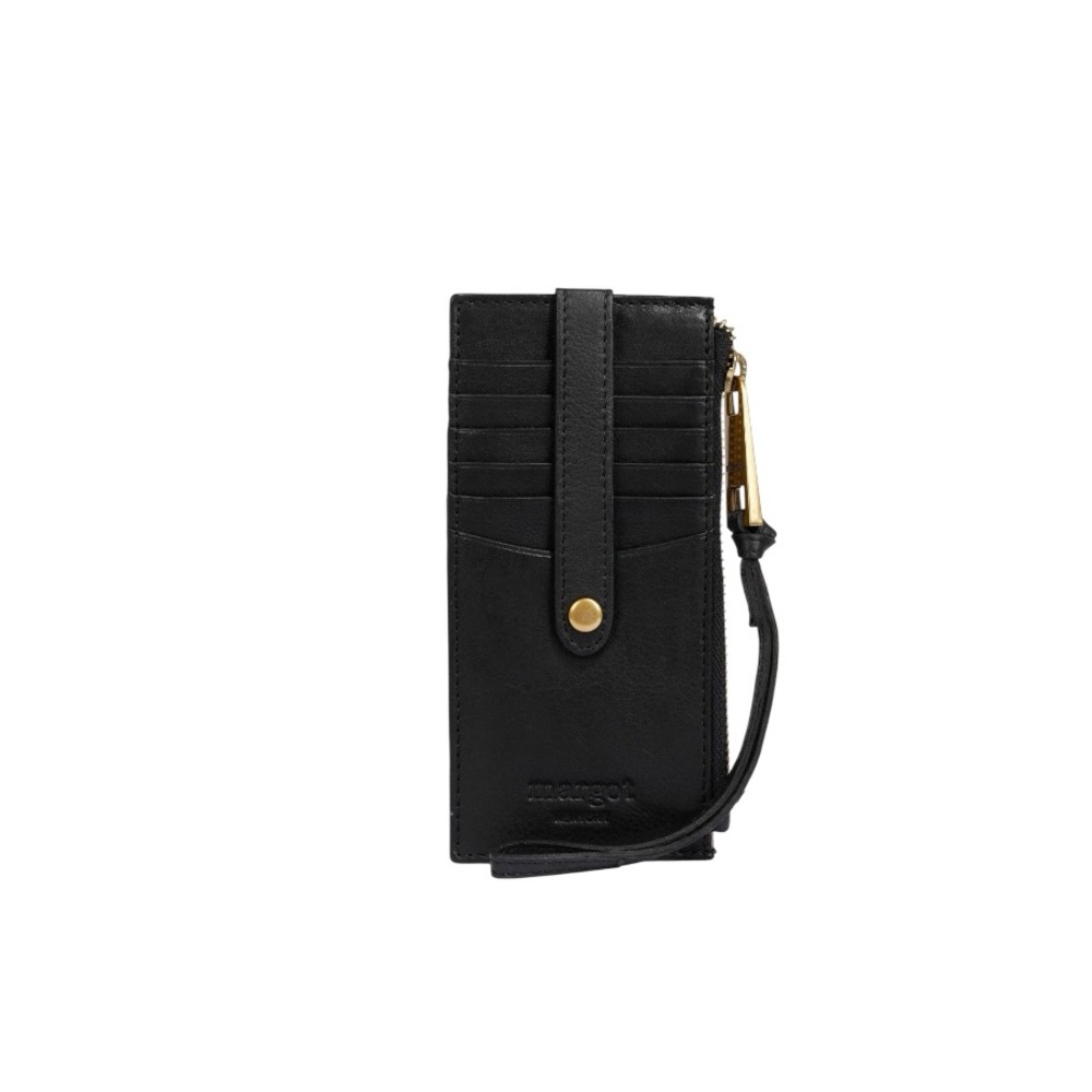 MARGOT NEW YORK Black Faye Leather Card Case Wristlet Wallet NWT
